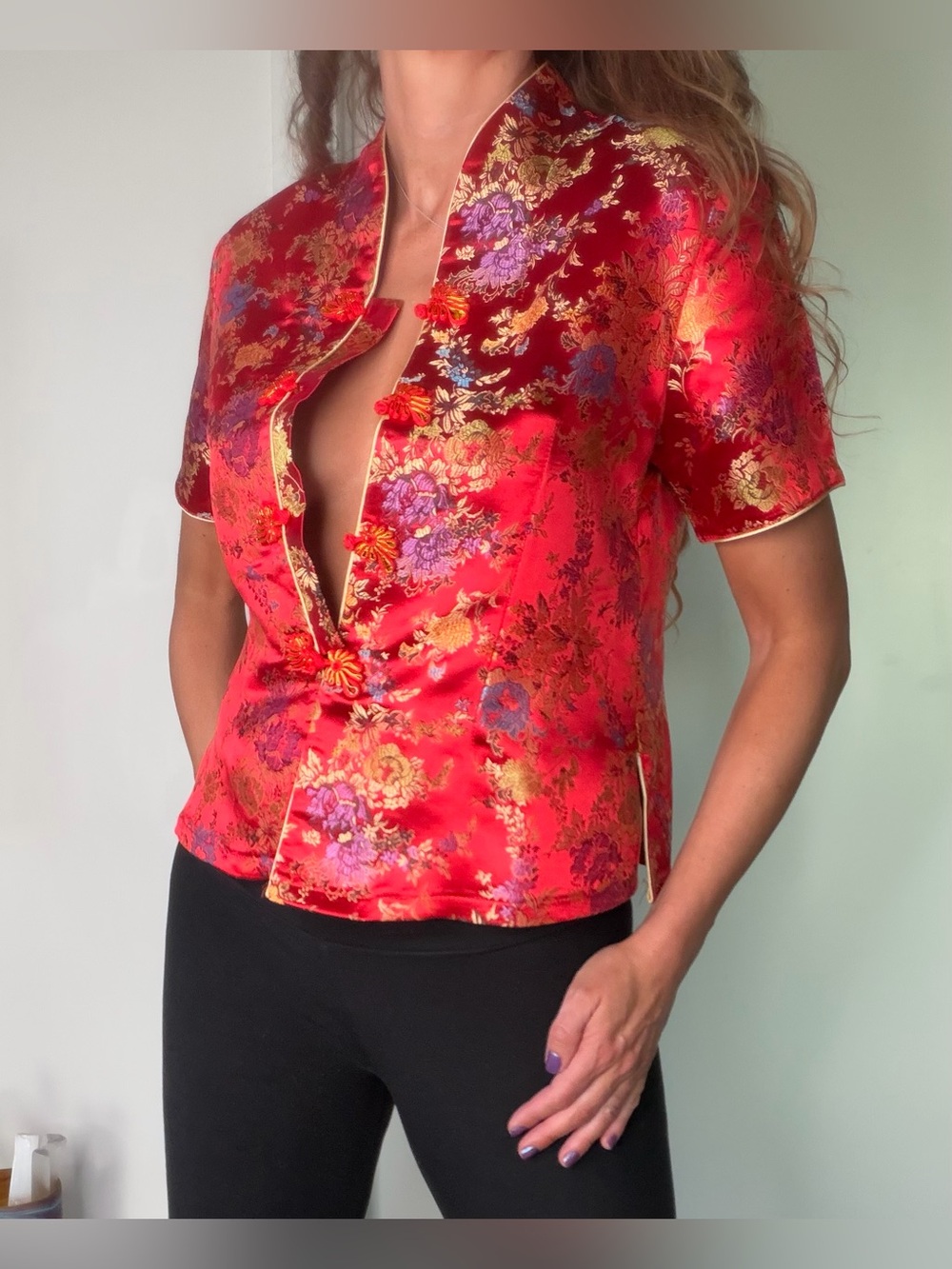 Cute fun red Chinese boho top, new condition no flaws, great for Xmas parties